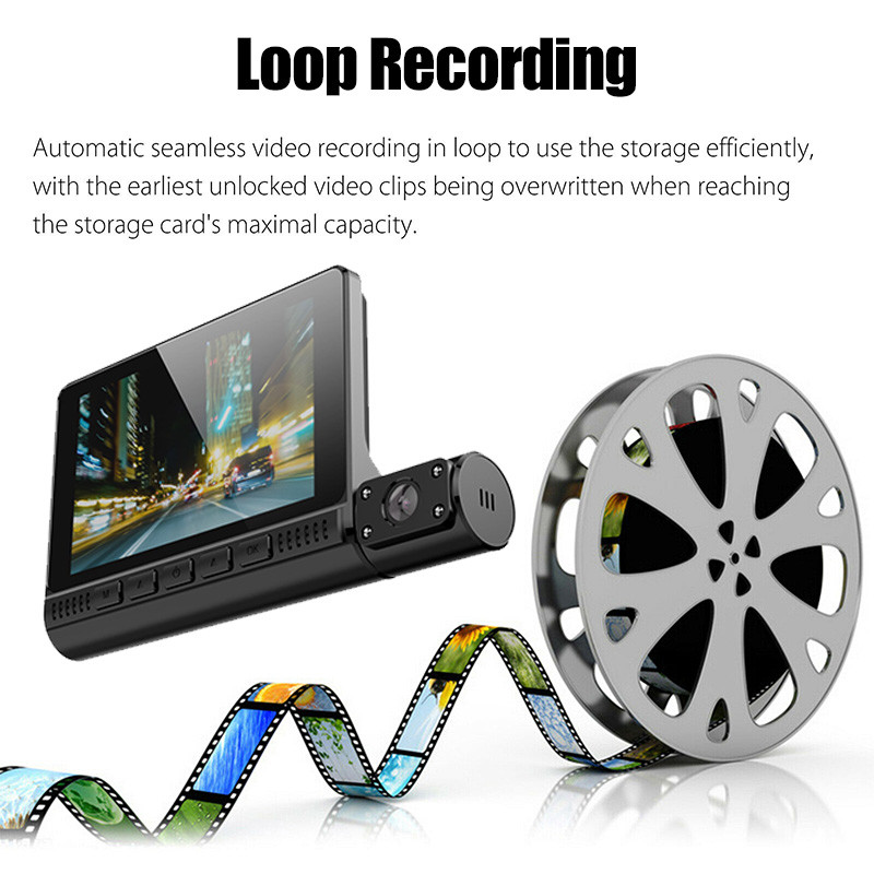 AVI Mini 3 Lens Car DVR Dash Cam Recorder HD 4 Inch GC2053 Sensor