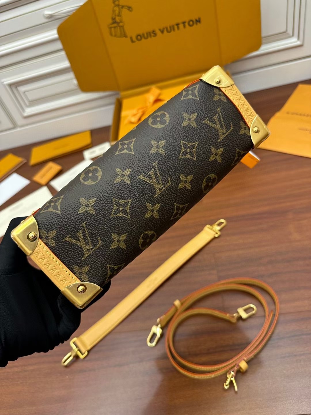 Brown Presbyopic Canvas Louis Vuitton LV Side Trunk Monogram PM Bag Suitcase