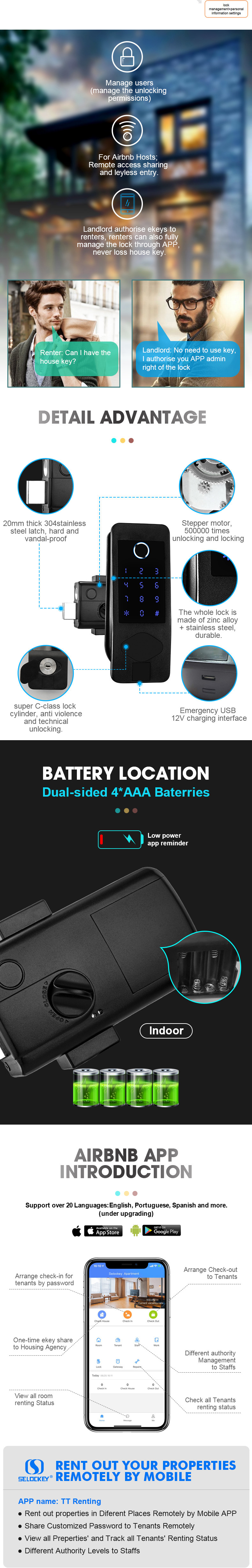 Dual Sided TT Lock App Waterproof Ip65 Bluetooth Smart Locks