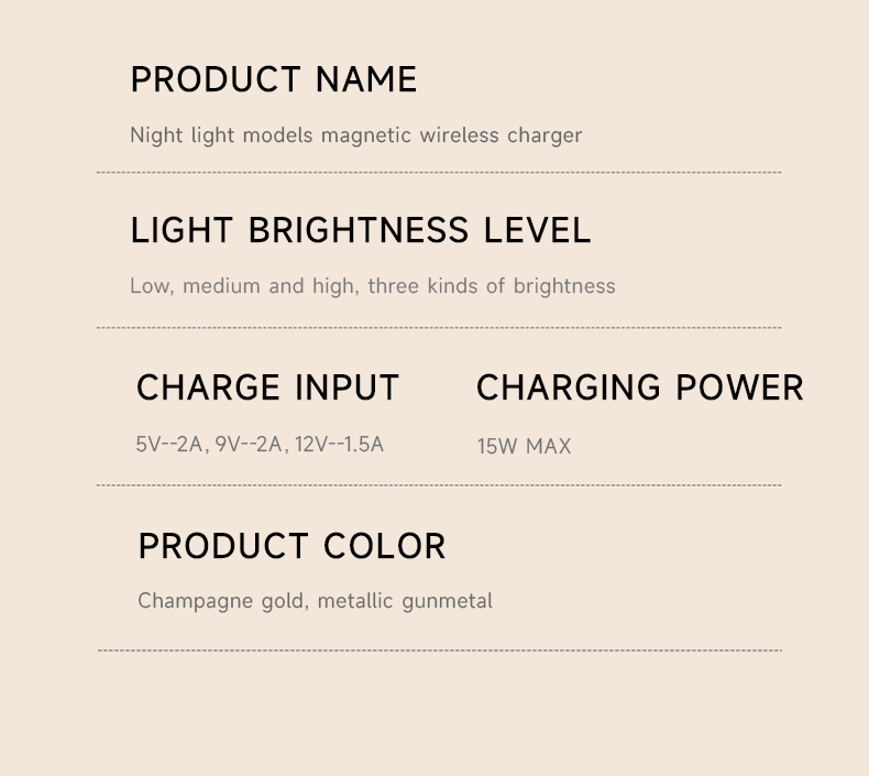 Desktop Deco 15W Night Light Magnetic Wireless Car Charger With Sleep Light Black Output 9V 2A