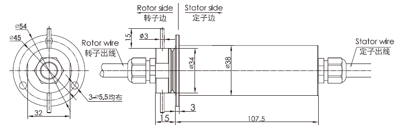f038 series  F038 Series Dustproof&Waterproof Slip Rings Lead Electric Appliance slip ring Drawing 