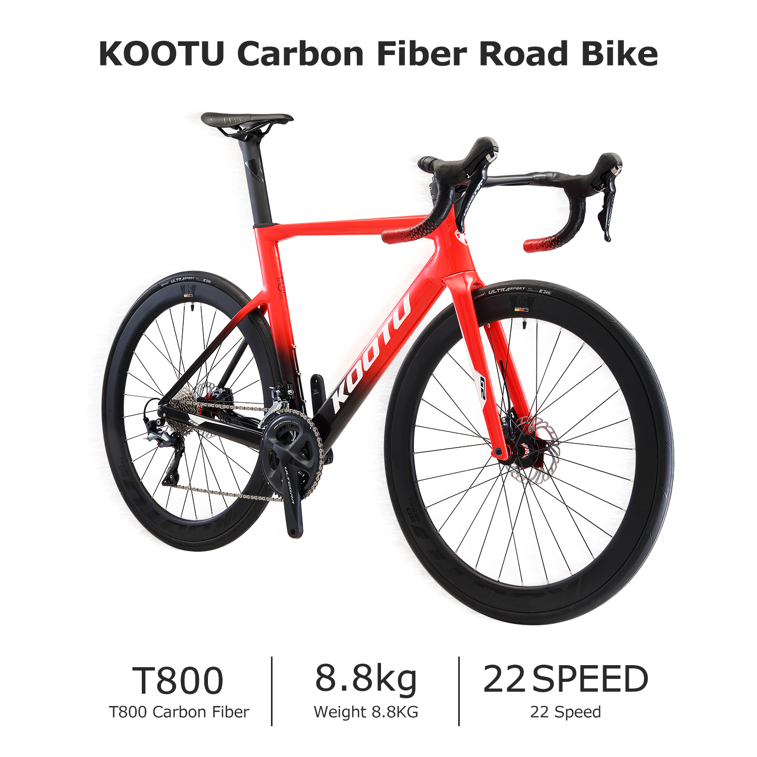 Double Disc Brake KOOTU Road Bike , T800 Carbon Black And Blue Road Bike