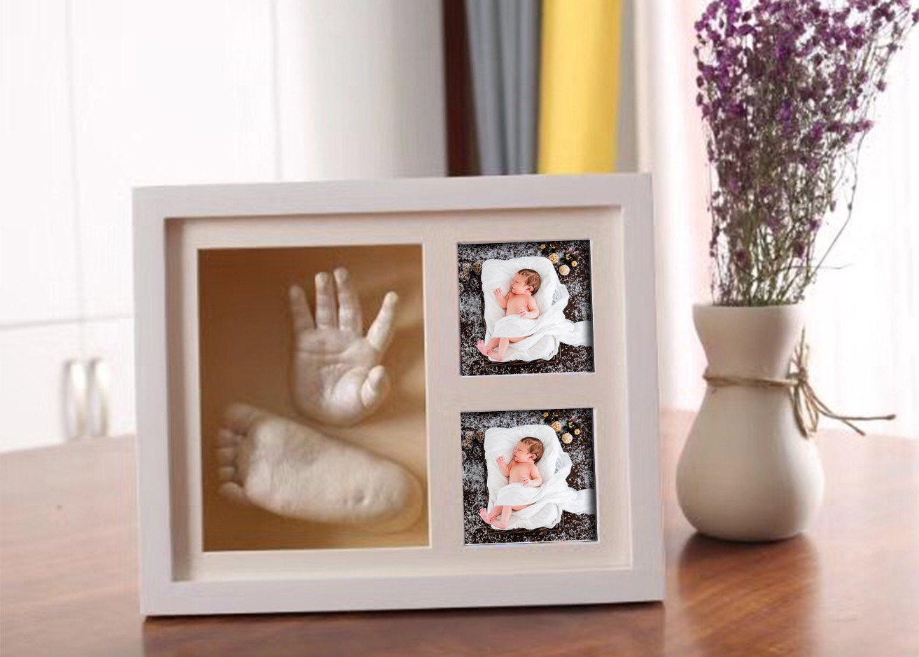 Wooden 3D Hand And Foot Casting Kits Photo Frame White Baby Shower Gifts