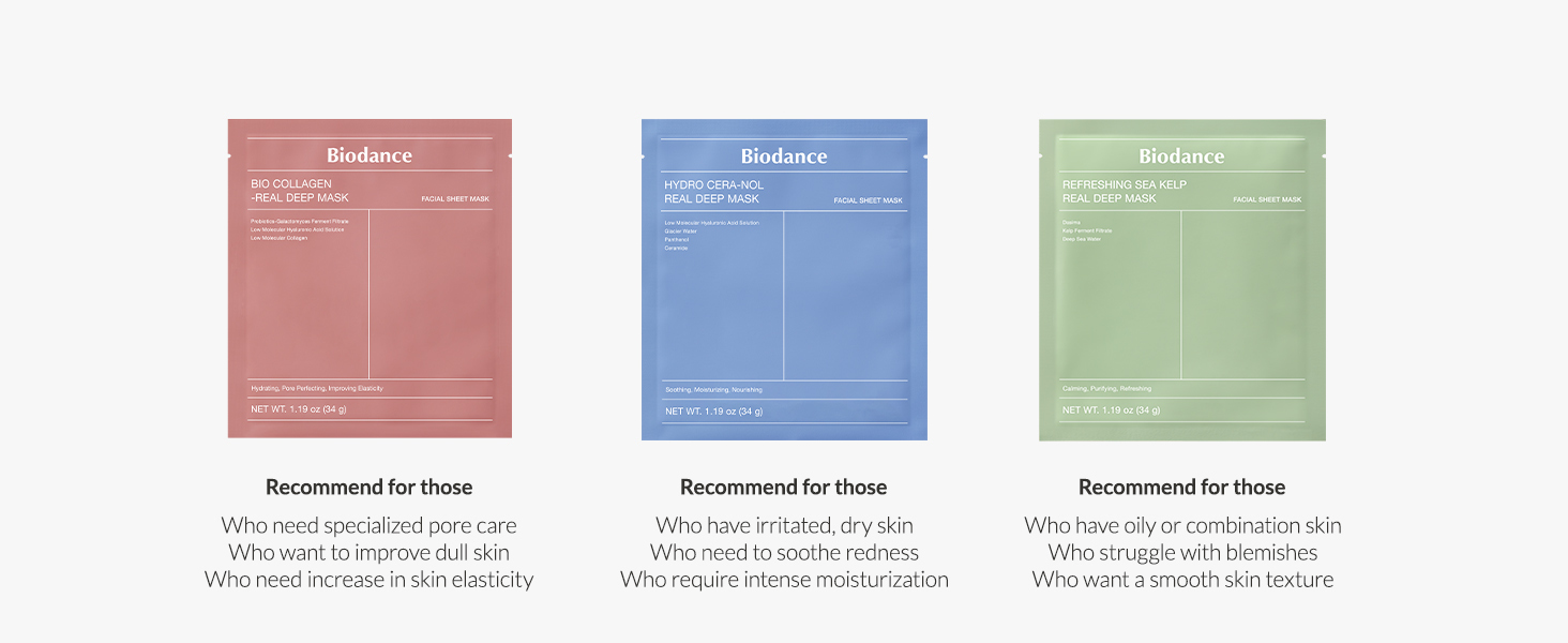 BIODANCE Bio-Collagen Real Deep Mask, Hydrating Overnight Hydrogel Mask, Pore Minimizing, Elasticity Improvement, 34g x4ea