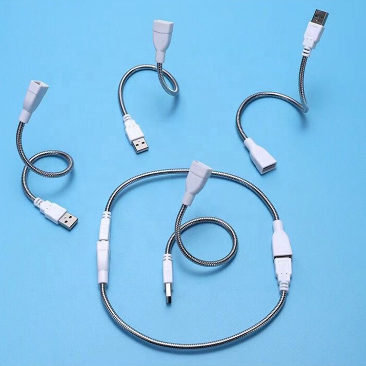 Flexible Metal Stainless Hose Male to Female USB Charging Extension Adapter Cable for Led Light Fan