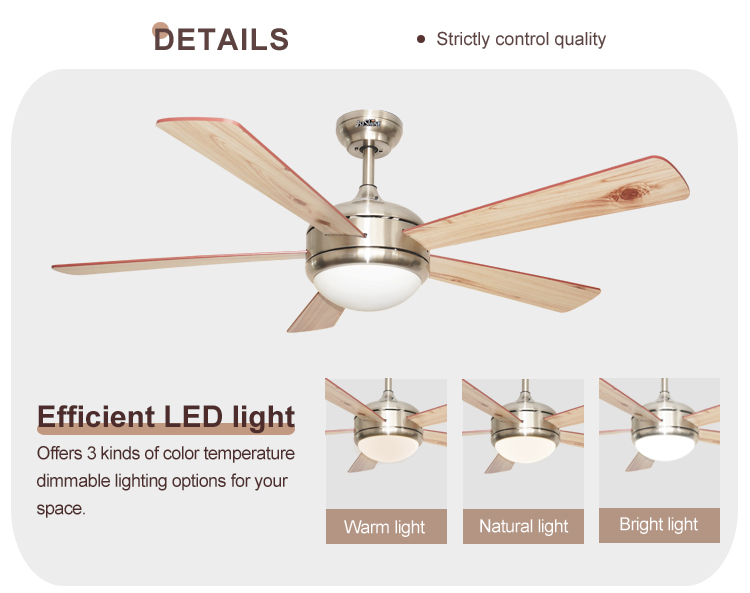 110-240V Ceiling Fan with Light and Remote Home Decoration Copper Motor 5 MDF Blades