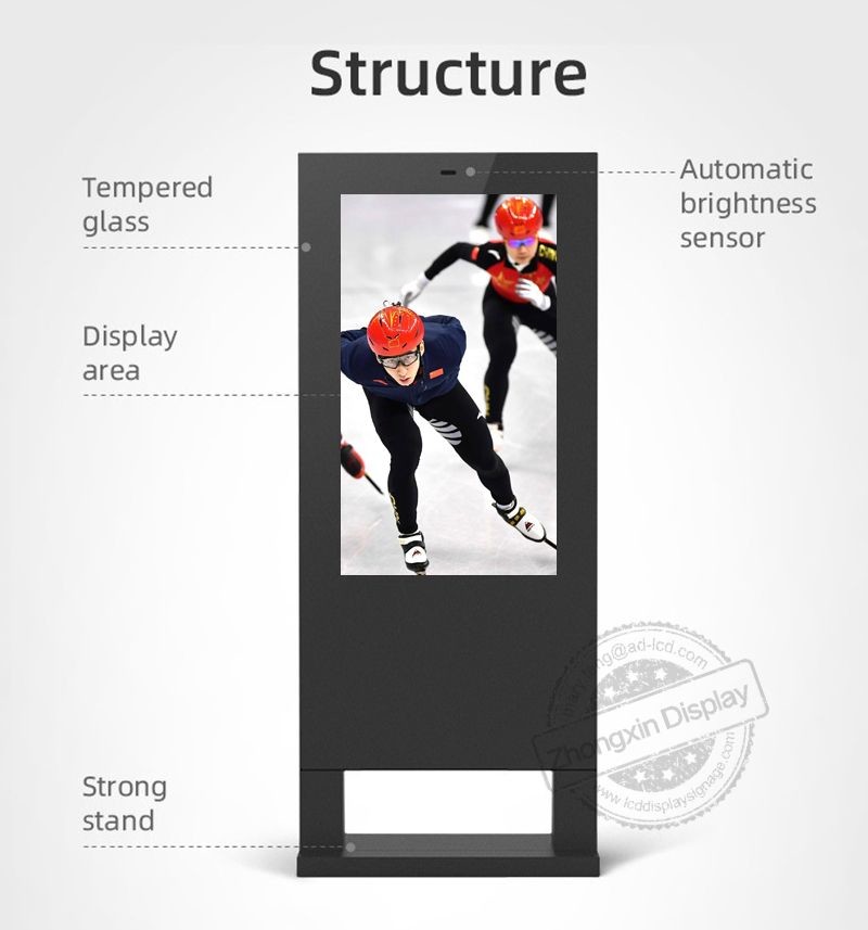 IP65 Waterproof Outdoor Digital Signage 65inch Display With 89/89/89/89 View Angel