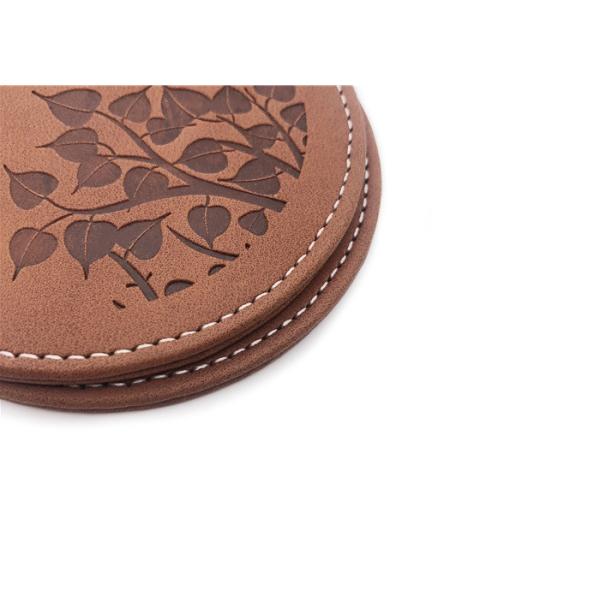 China Debossed Logo Drink Coasters With Logo PU Leather Brown Pantone on sale