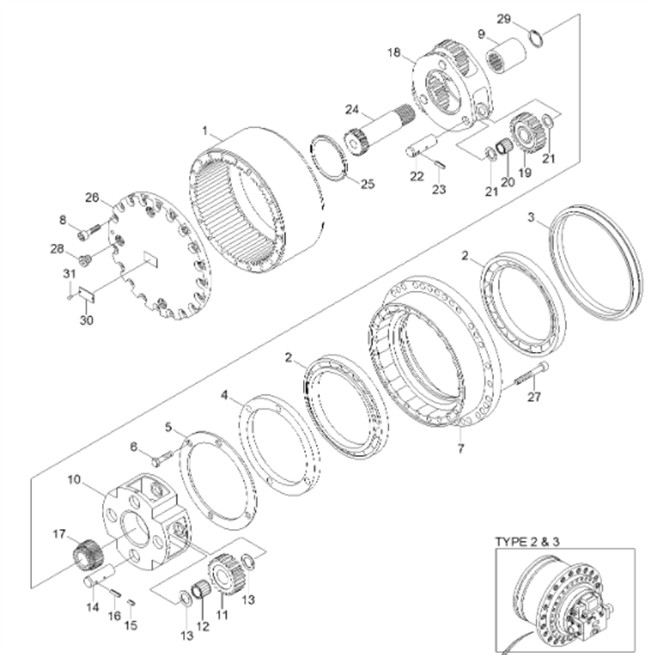 R210-9 R220-9 Excavator Gear Parts , Final Drive Gearbox 39Q6-42100