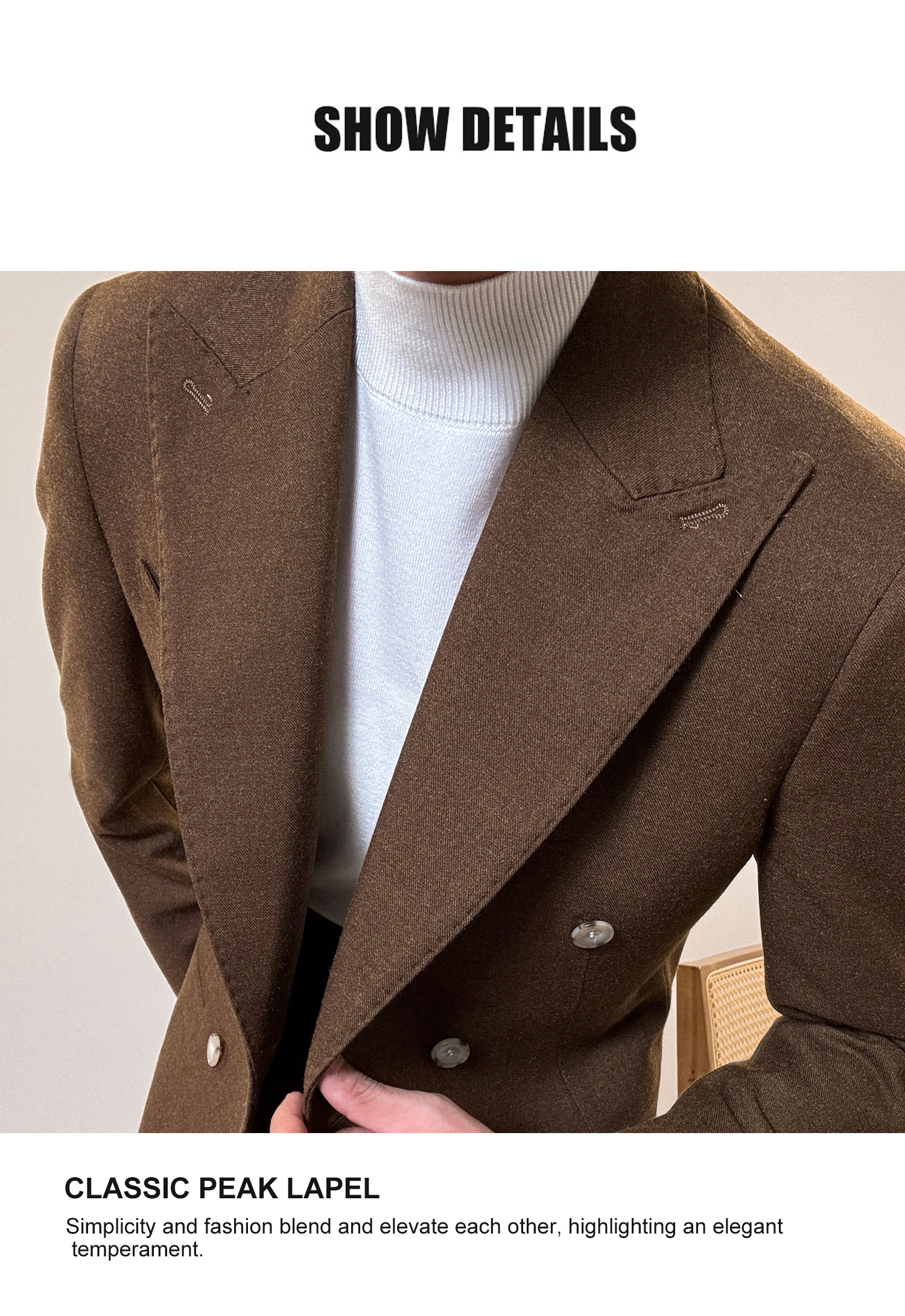 Men's Italian Double-Breasted Single Suit 500g Heavyweight for Casual Business Attire