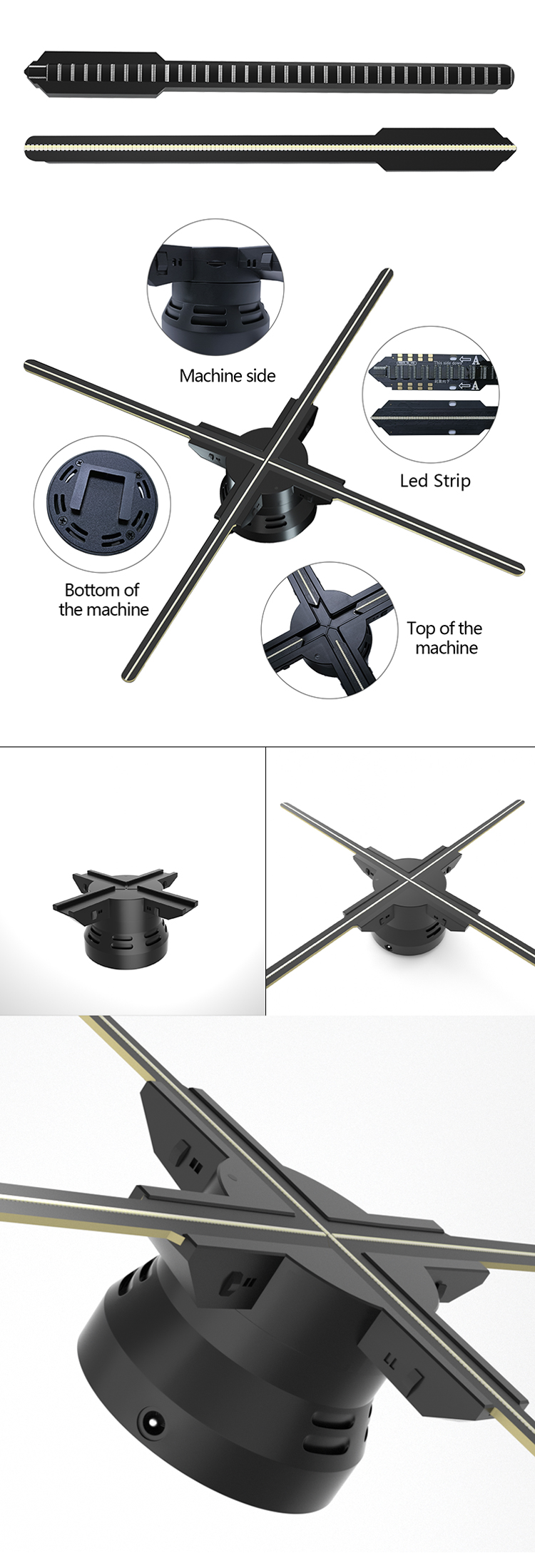 Advertising Strategy With 52cm Hologram Fan 512P Resolution And 4 Blades