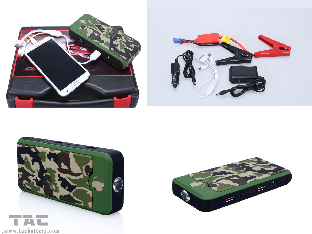 12000mah Arm Green Portable Jump Starter with Double USB and Flashlight