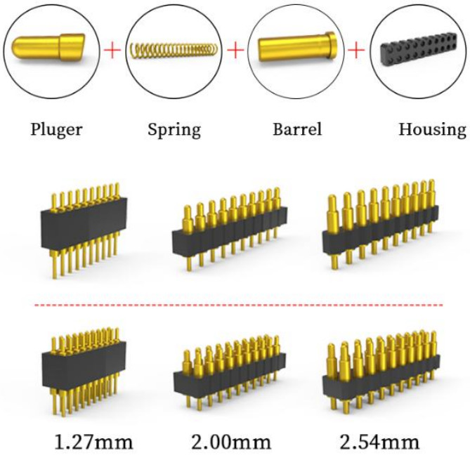 Brass Spring Loaded Connector 2.54mm Pitch Right Angle Pogo Pin Connector 16Pin Male Female