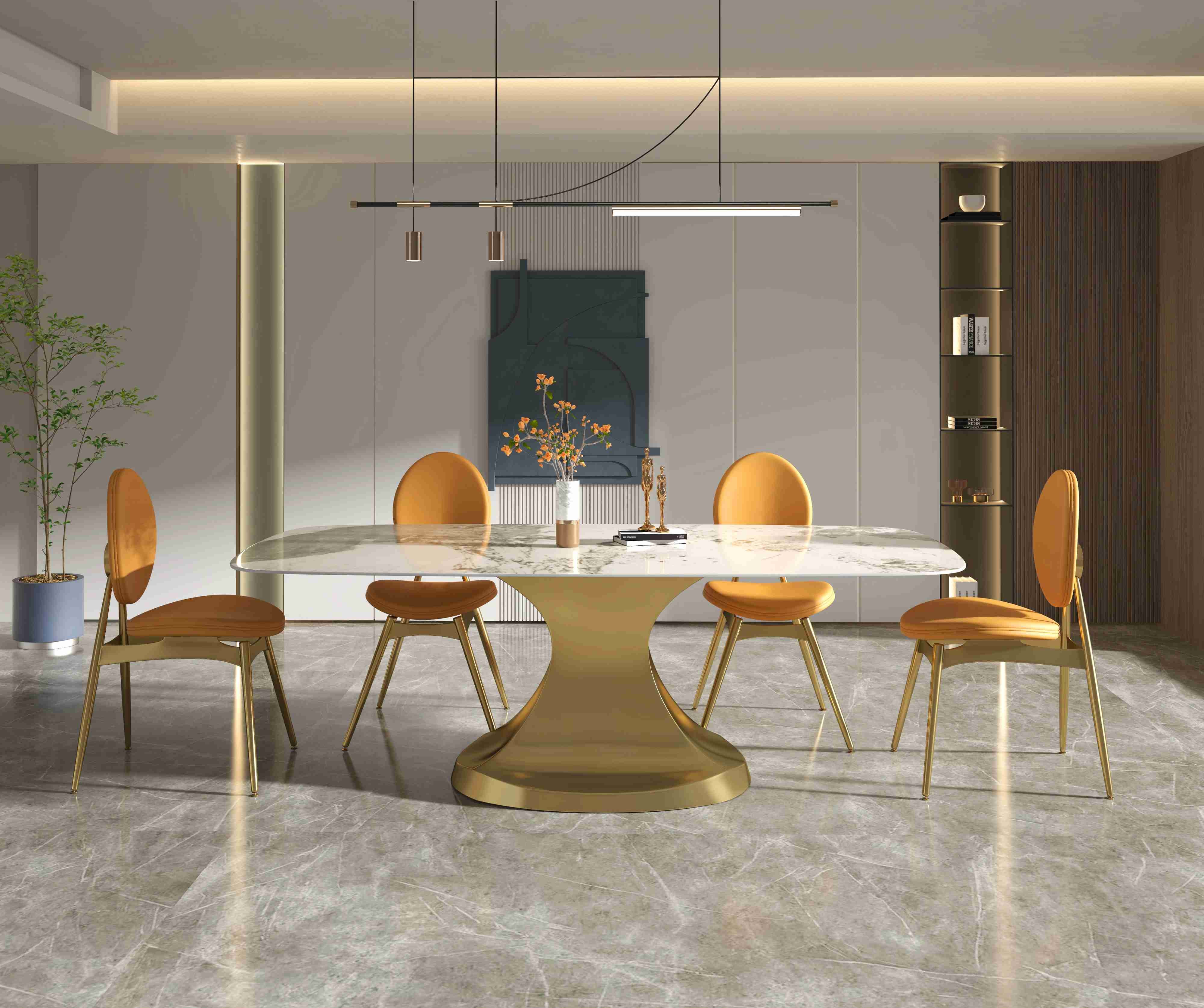 201 Stainless Steel Gold Collection luxury dining table 6 seater Shaped Base Living Room