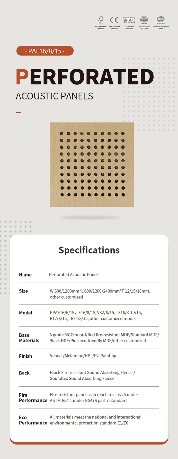 Modern Style Veneer Acoustic Perforated Wood Panels For Residential Office