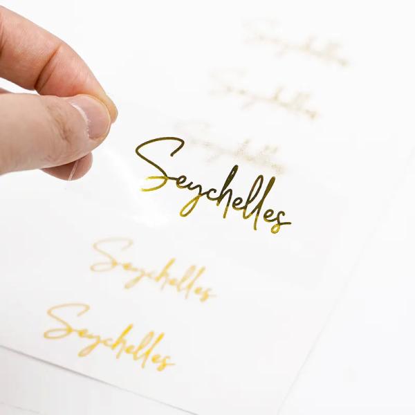 Clear Gold Foil Waterproof Plastic Stickers Self Adhesive Vinyl Transparent Logo