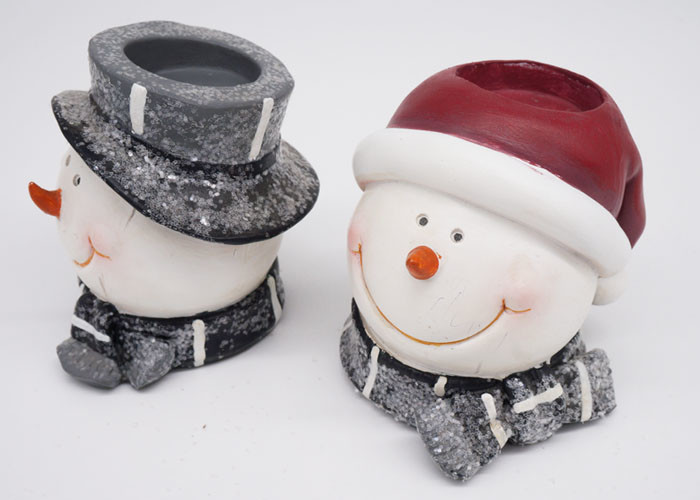 Christmas Decoration Holders , Polyresin Snowman Candle Holder Handmade Crafts