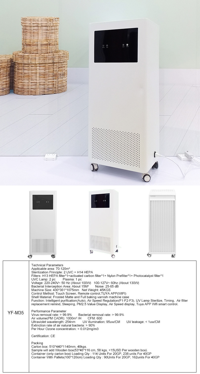 H14 H13 Touch Screen Air Purifier , PM2.5 Dust Cleaning App Controlled Air Purifier For Home