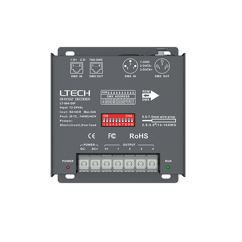 Led DMX Decoder Constant Voltage DC12V-24V 6A*4CH RJ45 4 channel output