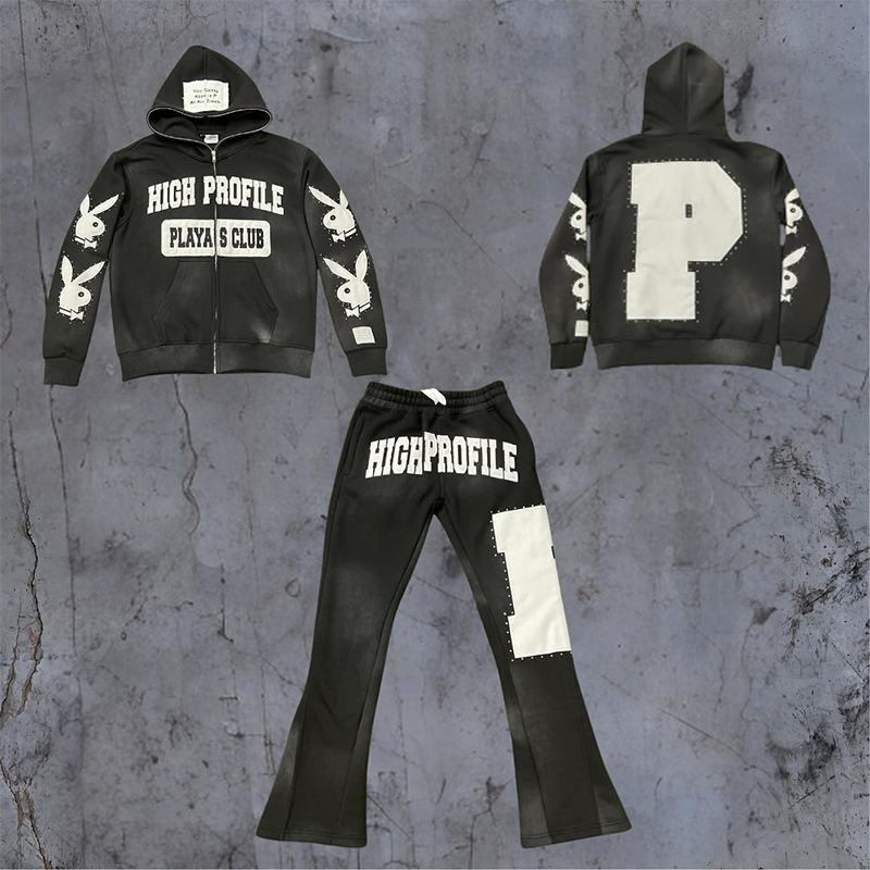 Clothing Manufacturers Custom Sun Faded Vintage Streetwear Heavyweight Hoodie Acid Wash Flare Sweatpants Suit Tracksuits for Men