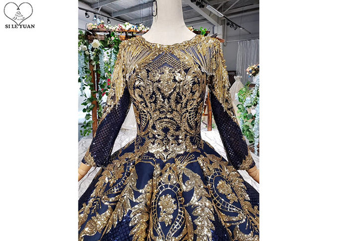 Luxury Navy Blue Tailor Made Prom Dresses Floor Length Beads Tassel Sparkly Lace