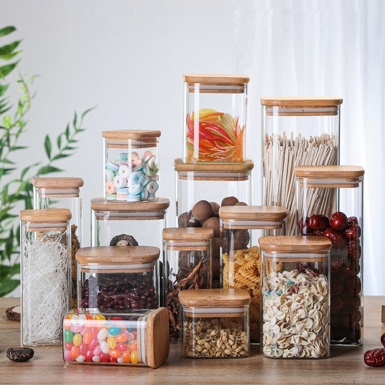 ODM / OEM Customized Sleek Home Round Glass Storage Jar 8oz 26oz Food Storage Glass Jar With Airtight Bamboo Lid Elegant And Practical Design