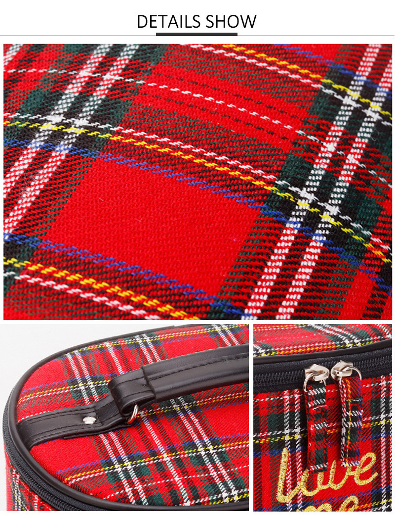 Korean Style Custom Print Logo Grid Cylinder Cosmetic Bag