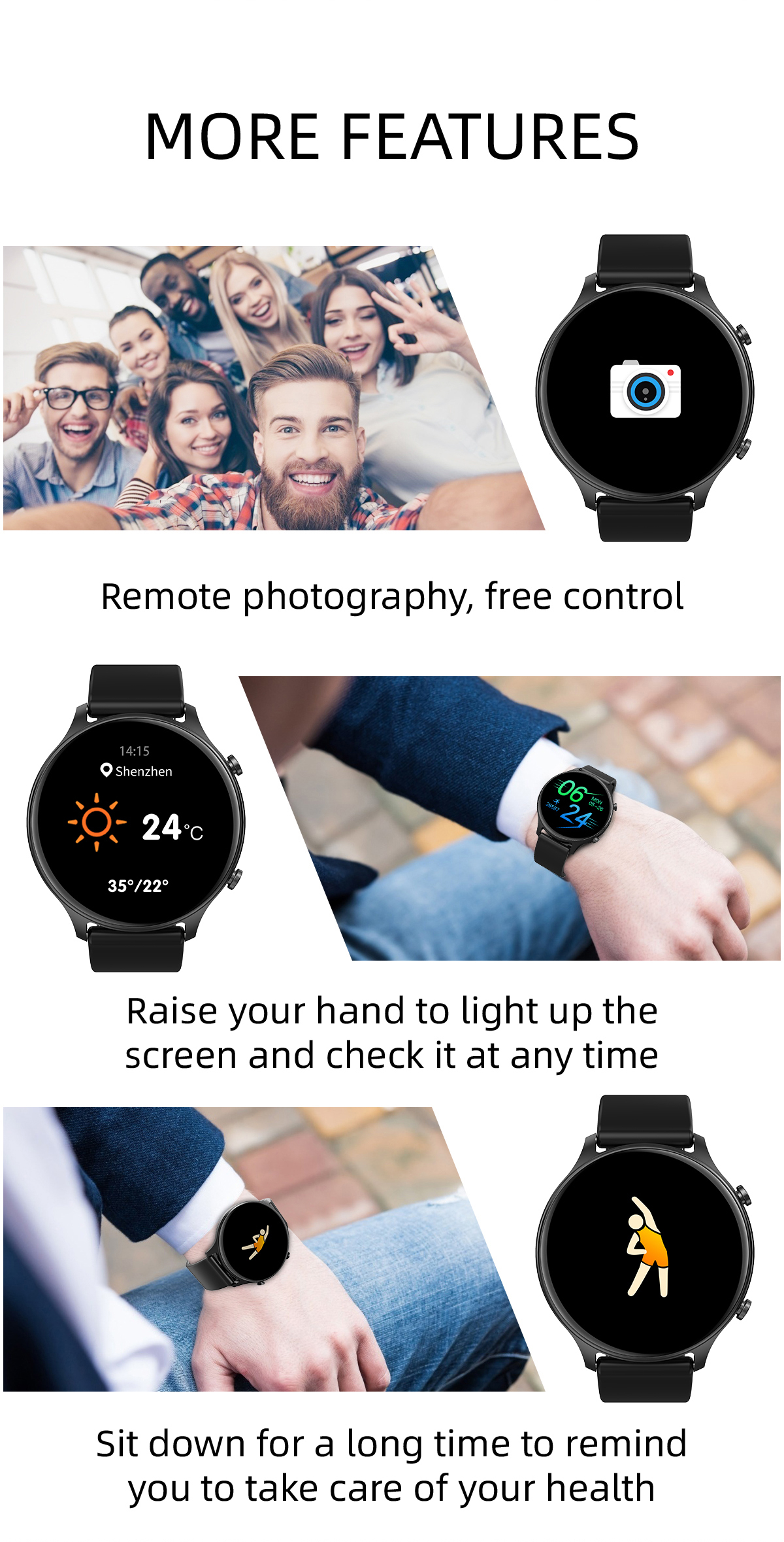 Auto Focus 1.28inch Touch Screen Smart Bracelet With Alarm Clock