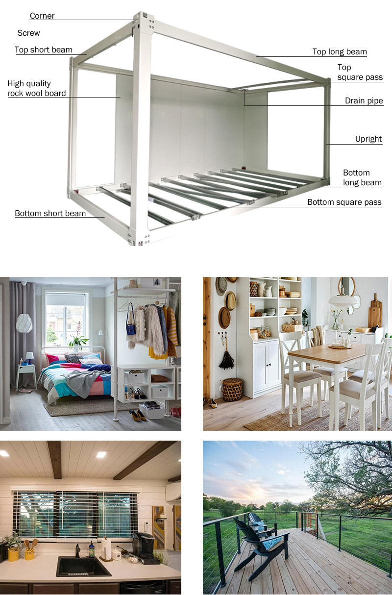 Steel Structure Modern Prefab Container Homes Glass Wool Roof