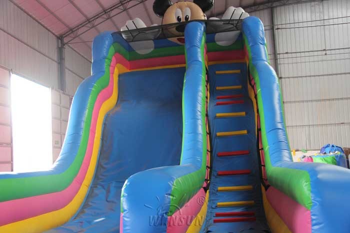 Mickey Theme Commercial Inflatable Slide , 0.9mm PVC Big Blow Up Slide