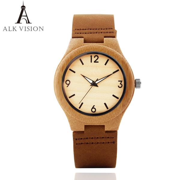Bamboo Wood Watch Women watches ladies clock leather watchband Wristwatch Luxury