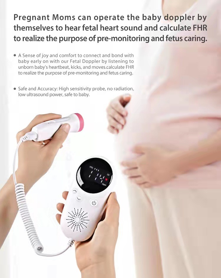 3.0MHz Home Pregnancy Doppler Heartbeat Monitor LCD Display No Radiation