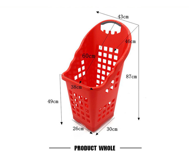 Plastic PP Material Shopping Basket With 2.5kg Load Capacity Four Wheels