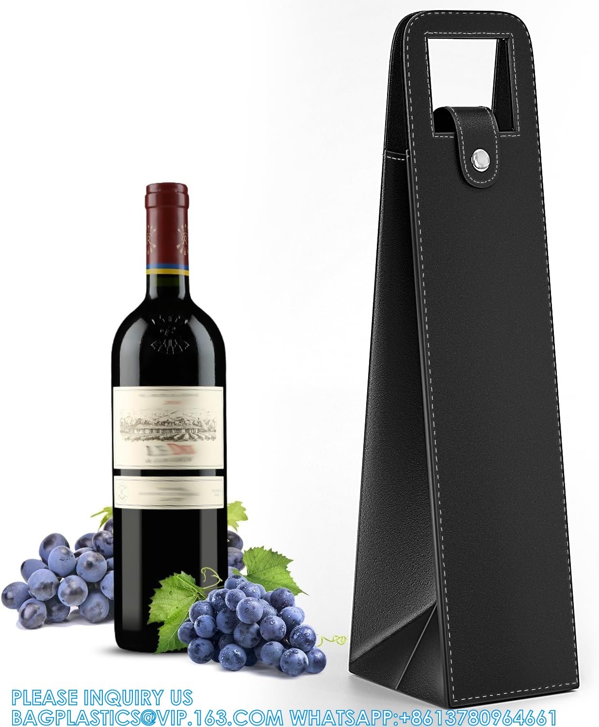 Leather Wine Gift Bag 16.1x3.5x3.5 In, Wine Gift Tote Bag, Reusable Clasp Gift Wine Bag, Portable Wine Protector