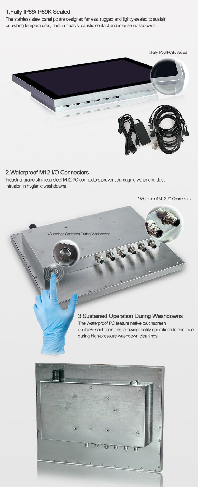IP69K Washdown Waterproof Panel PC Stainless Steel SUS304 Touch Screen Computer Monitor