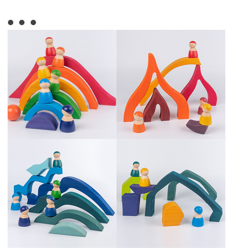 ISO9001 1001 Night Wooden Rainbow Stacker Toy Beech Rome Grimms