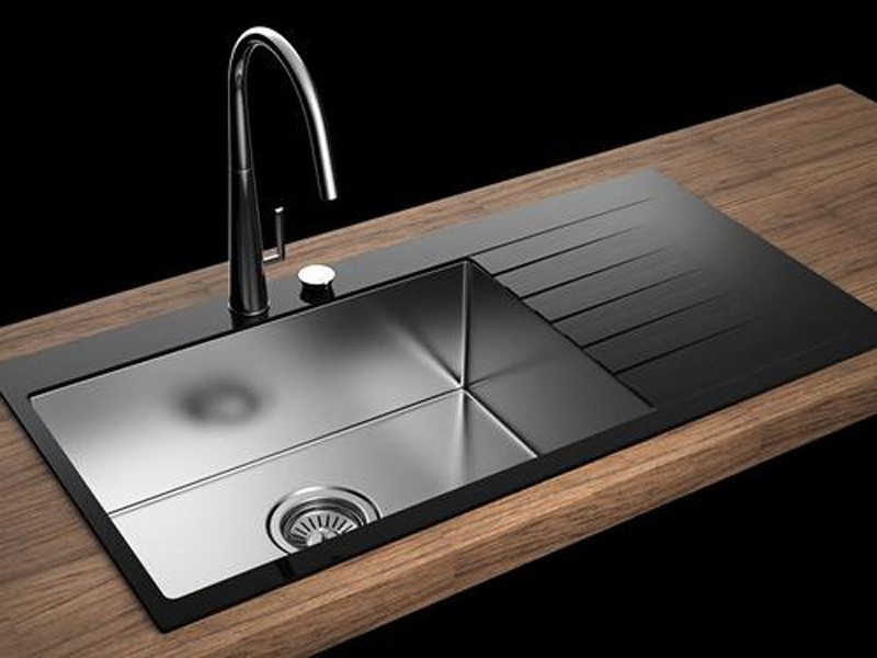 Double Bowl Tempered Glass Kitchen Sink 47' Square Brushed 120x48