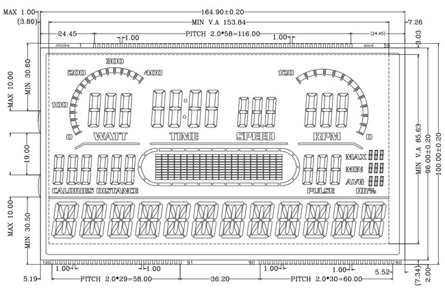 VATN Monochrome LCD Display 5V for Speedometer Front Screen