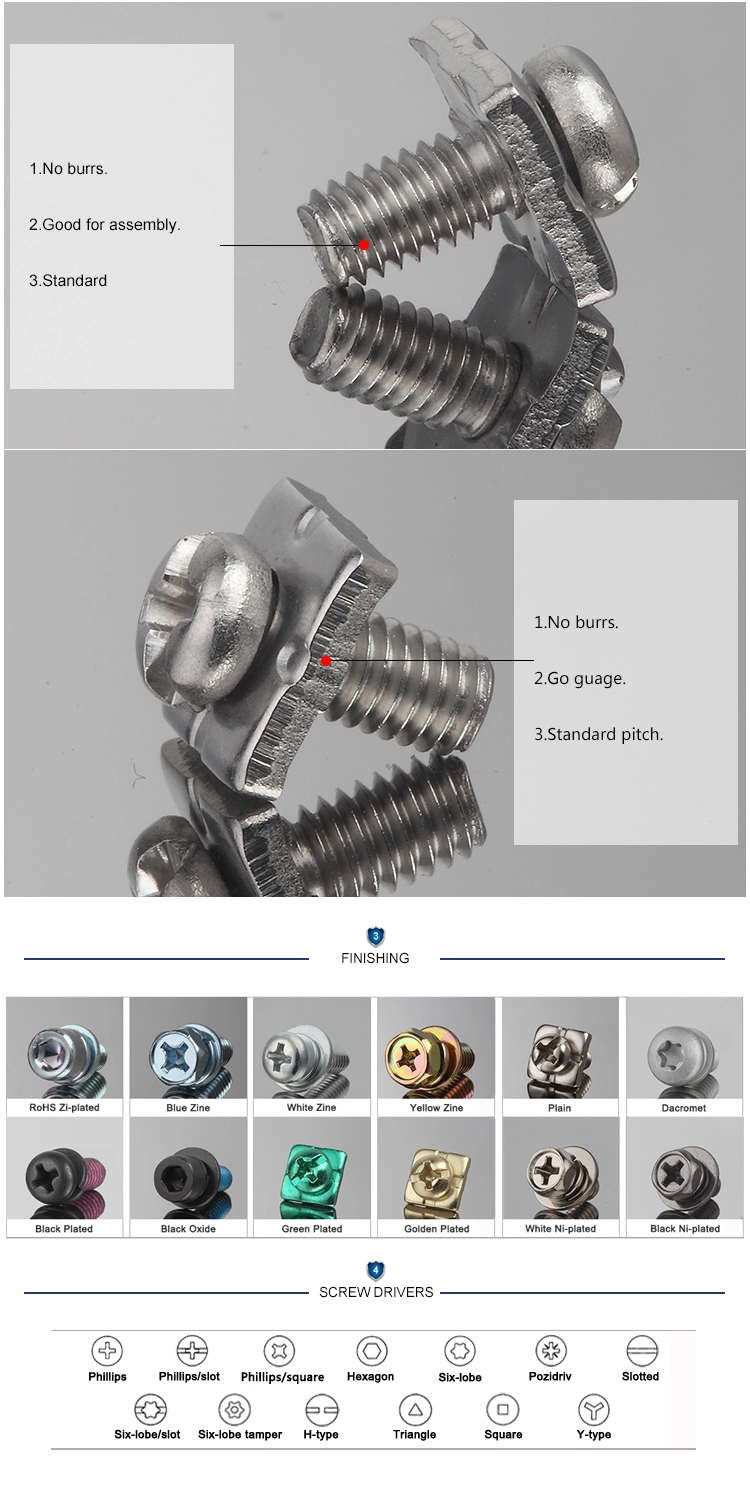 Plain Stainless Steel ss Pan Head cross recessed Combination Screw With Square Washer