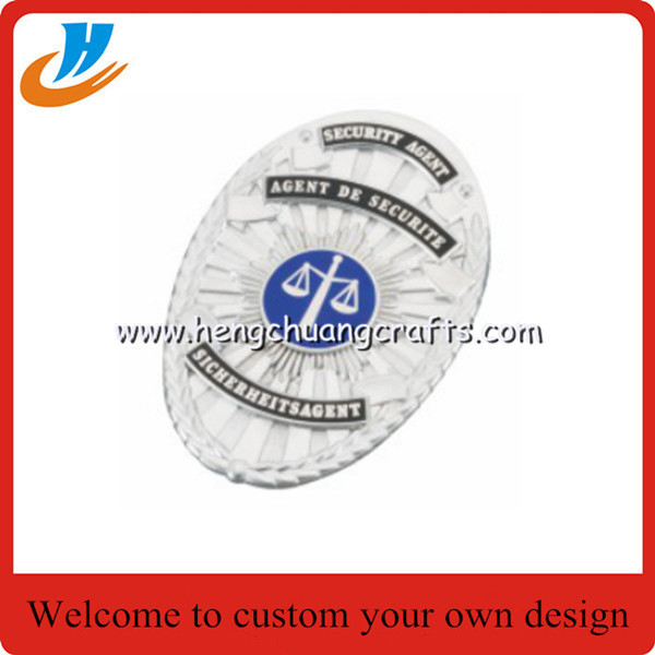Gold silver metal badge,pin police badge with two color plated