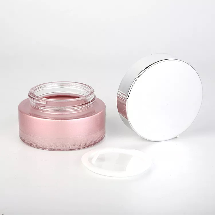 Plastic Lid Glass Cream Jars straight round Matt Pink 50g Cosmetic Jars