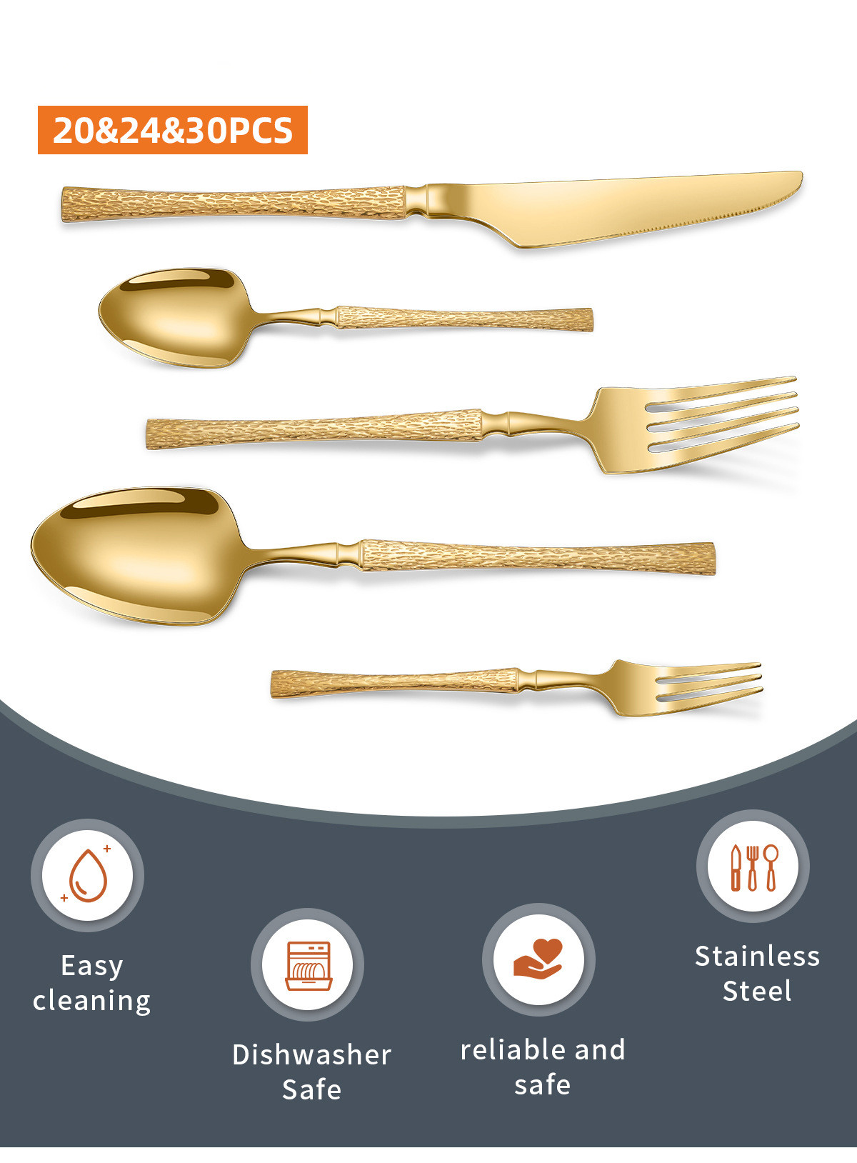 Stainless Steel Cutlery Set 20 Piece Small Waist Hammer Pattern Stainless Steel Western Cutlery Gift Box