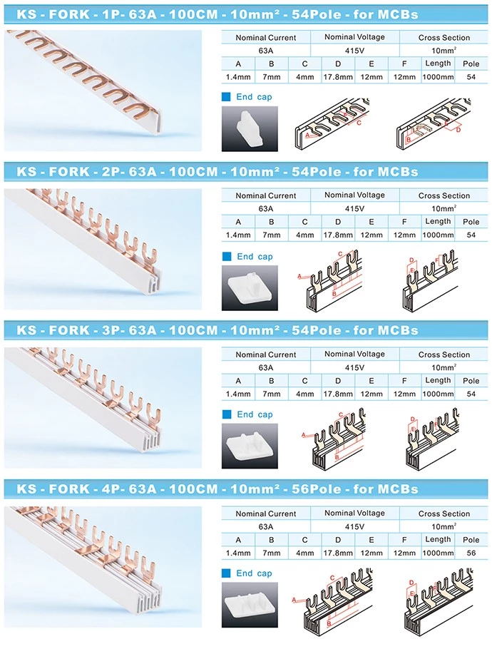 Pin type fork type copper busbar insulated comb bus bar