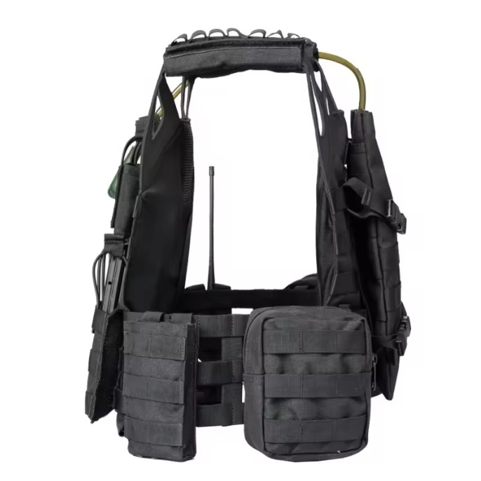 Tactico Black Leather Shoulder Molle Pouches Plate Carrier Training Tactical Vest With Water Bag