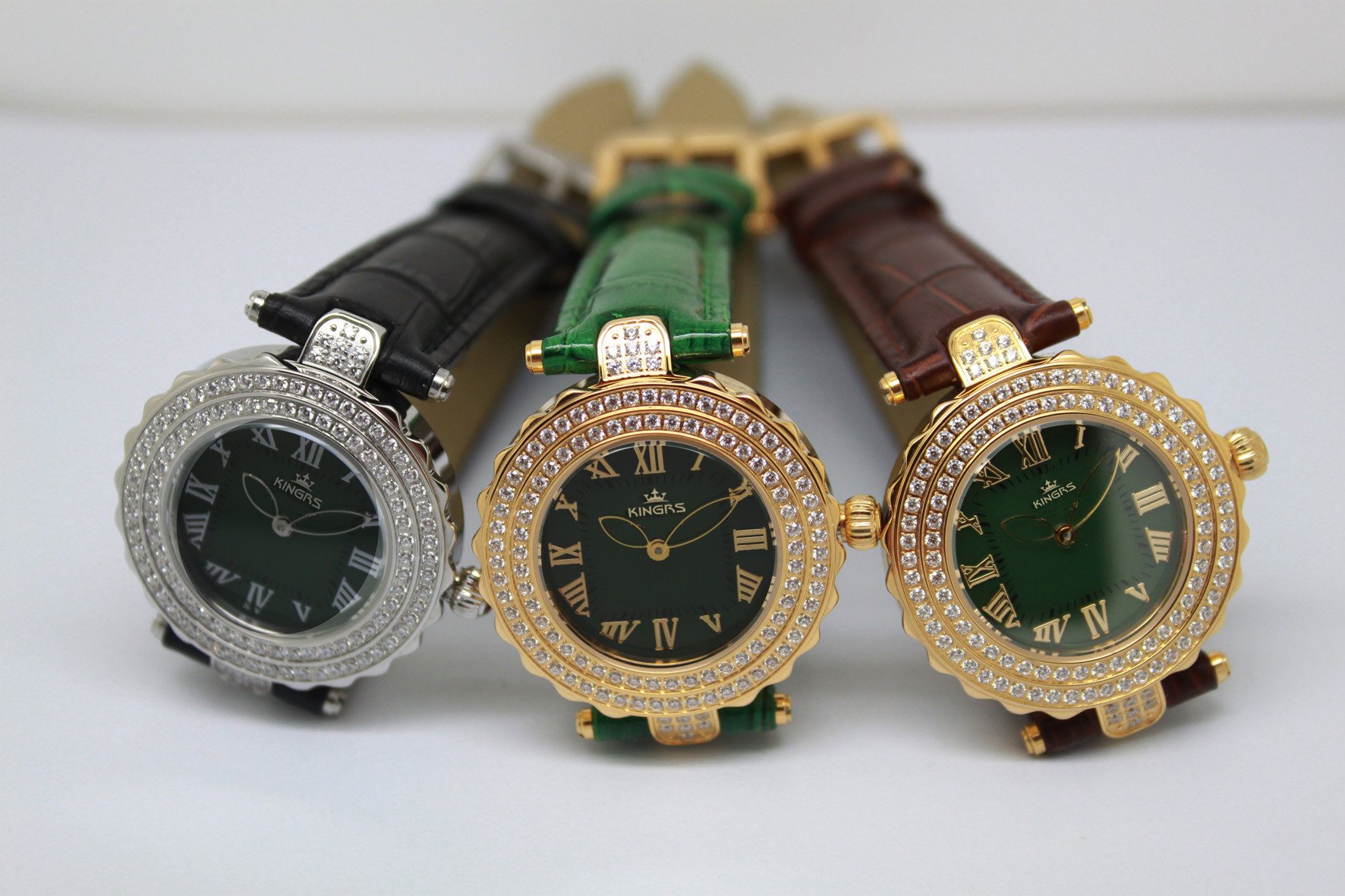 Gold Jade Watch Genuine Leather Band For Women Water Resistant