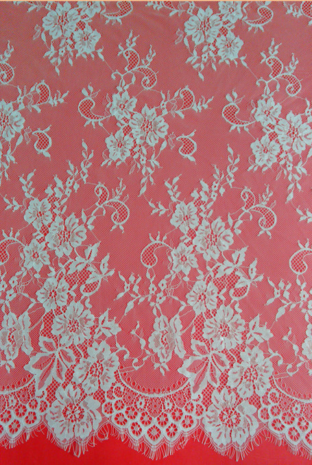 French Eyelash Lace Fabric with cord for Bridal Dress with Ivory color