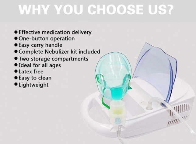 TEVEIK 11 Year Factory Medical Adult / Pediatric Portable Piston Nebulizer Machine with Oxygen Mask