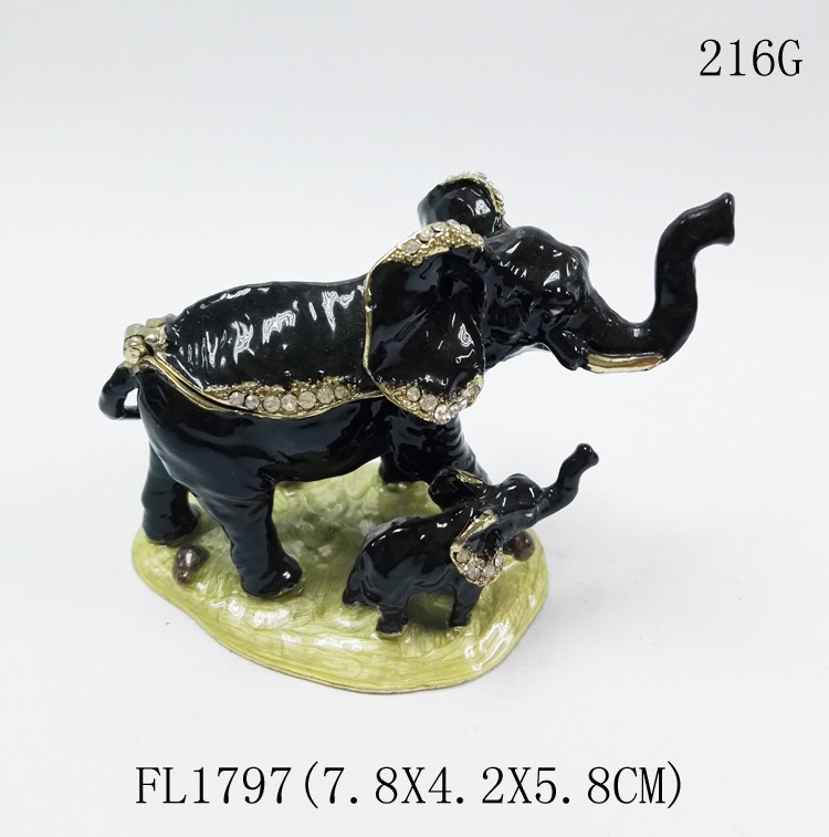 Decorative Metal Alloy Elephant Jewelry Trinket Box elephant shaped jewelry box for promotional gift
