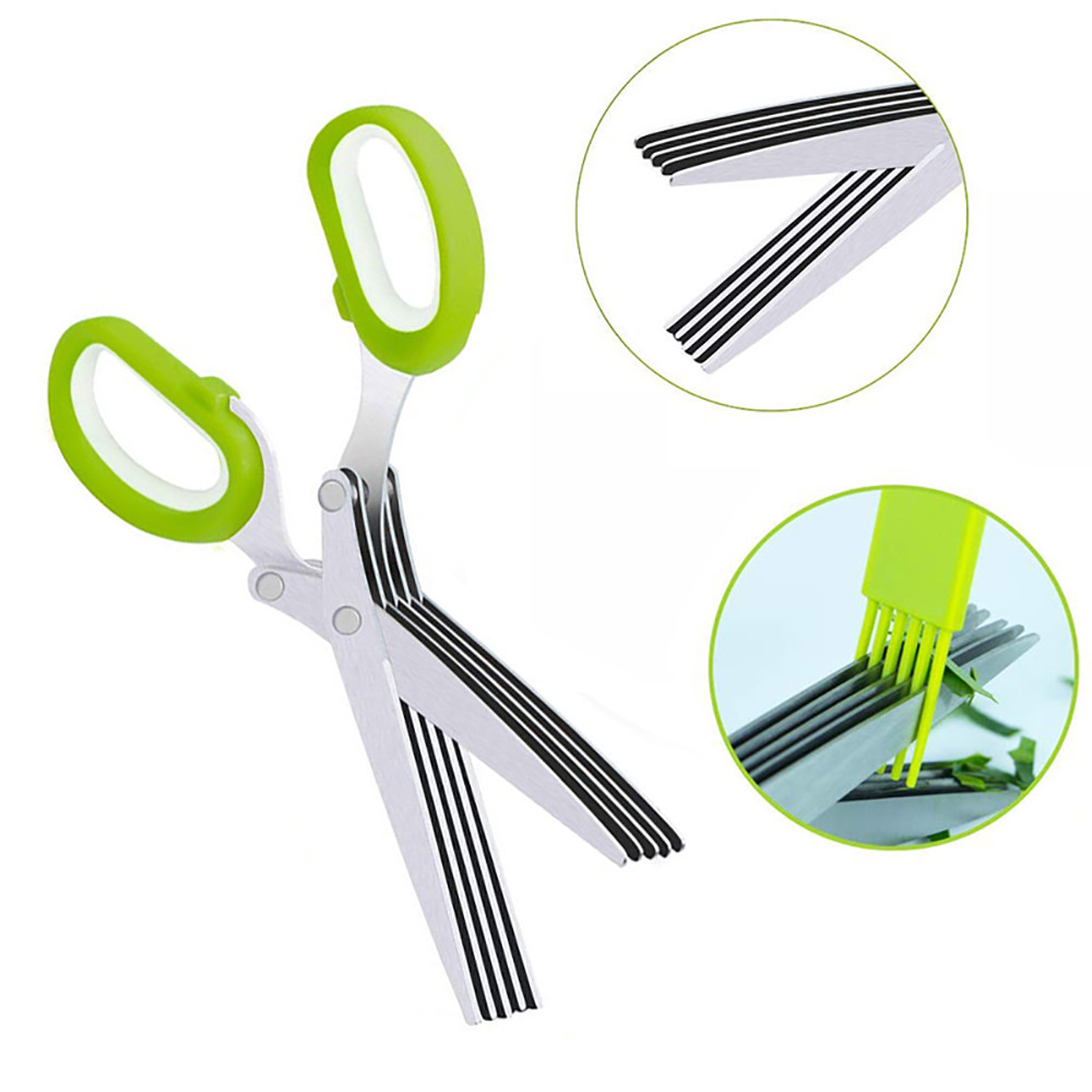 Multipurpose Kitchen Chopping Scissors 5 Blade Herb Scissors Set With Cover