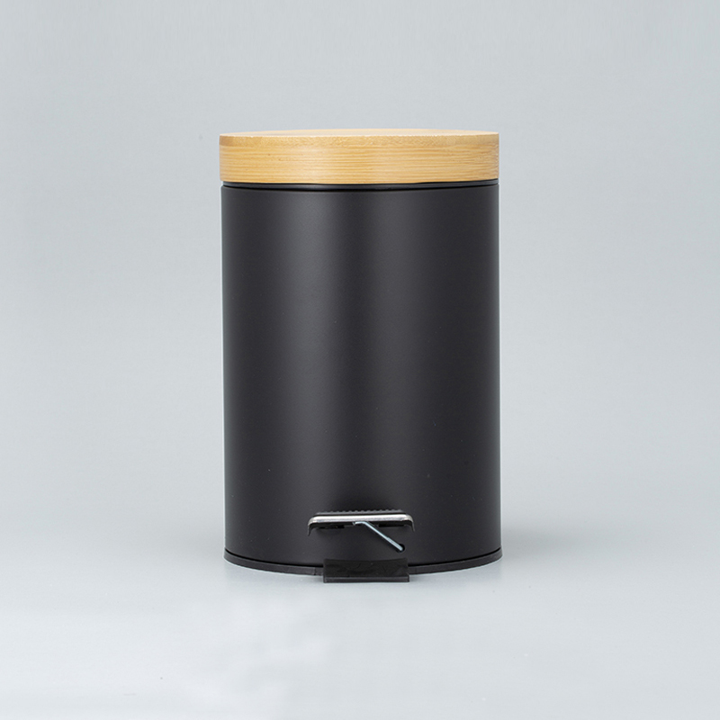 Household Round Structure Standing 3L 5L 8L 12L 20L 30L Stainless Steel Waste Bins with Bamboo Surface Treatment